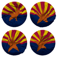 Etat de Arizona drapeau dans rond forme isolé avec quatre différent agitant style, bosse texture, 3d le rendu png