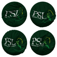 Paquistão super liga, PSL bandeira dentro volta forma isolado com quatro diferente acenando estilo, colisão textura, 3d Renderização png