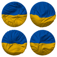Oekraïne vlag in ronde vorm geïsoleerd met vier verschillend golvend stijl, buil textuur, 3d renderen png