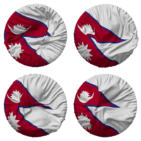 nepal flagga i runda form isolerat med fyra annorlunda vinka stil, stöta textur, 3d tolkning png