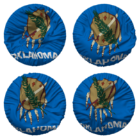 Etat de Oklahoma drapeau dans rond forme isolé avec quatre différent agitant style, bosse texture, 3d le rendu png