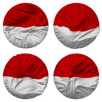 Indonesië vlag in ronde vorm geïsoleerd met vier verschillend golvend stijl, buil textuur, 3d renderen png