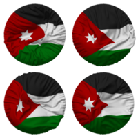 Jordanië vlag in ronde vorm geïsoleerd met vier verschillend golvend stijl, buil textuur, 3d renderen png