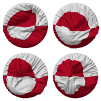 Grönland flagga i runda form isolerat med fyra annorlunda vinka stil, stöta textur, 3d tolkning png