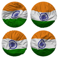 Indien Flagge im runden gestalten isoliert mit vier anders winken Stil, stoßen Textur, 3d Rendern png