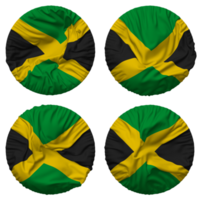 jamaica flagga i runda form isolerat med fyra annorlunda vinka stil, stöta textur, 3d tolkning png