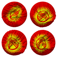 Kyrgyzstan Flag in Round Shape Isolated with Four Different Waving Style, Bump Texture, 3D Rendering png