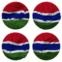 Gambia vlag in ronde vorm geïsoleerd met vier verschillend golvend stijl, buil textuur, 3d renderen png