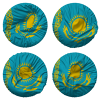 kazakhstan drapeau dans rond forme isolé avec quatre différent agitant style, bosse texture, 3d le rendu png