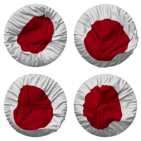 Japan Flag in Round Shape Isolated with Four Different Waving Style, Bump Texture, 3D Rendering png