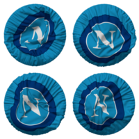 société sportive calcio Naples, sc Napoli drapeau dans rond forme isolé avec quatre différent agitant style, bosse texture, 3d le rendu png