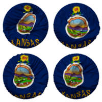 State of Kansas Flag in Round Shape Isolated with Four Different Waving Style, Bump Texture, 3D Rendering png