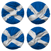 Escocia bandera en redondo forma aislado con cuatro diferente ondulación estilo, bache textura, 3d representación png