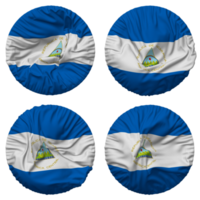 Nicaragua bandera en redondo forma aislado con cuatro diferente ondulación estilo, bache textura, 3d representación png