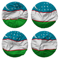 uzbekistan flagga i runda form isolerat med fyra annorlunda vinka stil, stöta textur, 3d tolkning png