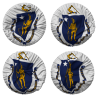 Etat de Massachusetts drapeau dans rond forme isolé avec quatre différent agitant style, bosse texture, 3d le rendu png