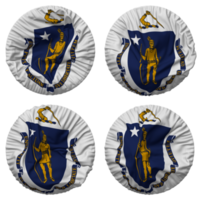 Etat de Massachusetts drapeau dans rond forme isolé avec quatre différent agitant style, bosse texture, 3d le rendu png