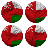 Oman drapeau dans rond forme isolé avec quatre différent agitant style, bosse texture, 3d le rendu png