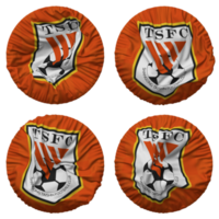 shandong Taishan Fußball Verein Flagge im runden gestalten isoliert mit vier anders winken Stil, stoßen Textur, 3d Rendern png