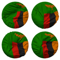 Zambia vlag in ronde vorm geïsoleerd met vier verschillend golvend stijl, buil textuur, 3d renderen png