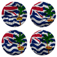 Brits Indisch oceaan grondgebied, biot vlag in ronde vorm geïsoleerd met vier verschillend golvend stijl, buil textuur, 3d renderen png