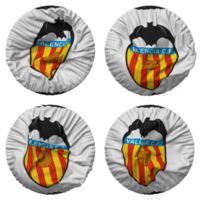 valencia Verein de Fußball, valencia vgl Flagge im runden gestalten isoliert mit vier anders winken Stil, stoßen Textur, 3d Rendern png