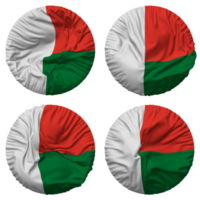 Madagáscar bandeira dentro volta forma isolado com quatro diferente acenando estilo, colisão textura, 3d Renderização png