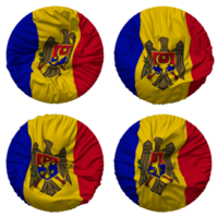 moldavien flagga i runda form isolerat med fyra annorlunda vinka stil, stöta textur, 3d tolkning png