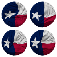 stat av texas flagga i runda form isolerat med fyra annorlunda vinka stil, stöta textur, 3d tolkning png