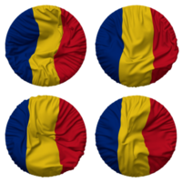 Roumanie drapeau dans rond forme isolé avec quatre différent agitant style, bosse texture, 3d le rendu png