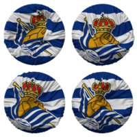 Real Sociedad Football Club Flag in Round Shape Isolated with Four Different Waving Style, Bump Texture, 3D Rendering png