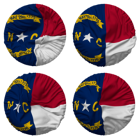 Estado do norte carolina bandeira dentro volta forma isolado com quatro diferente acenando estilo, colisão textura, 3d Renderização png