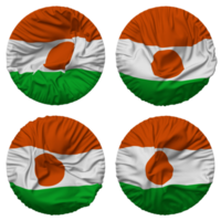 Niger Flagge im runden gestalten isoliert mit vier anders winken Stil, stoßen Textur, 3d Rendern png