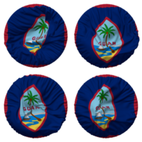 guam flagga i runda form isolerat med fyra annorlunda vinka stil, stöta textur, 3d tolkning png