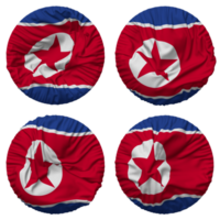 norr korea flagga i runda form isolerat med fyra annorlunda vinka stil, stöta textur, 3d tolkning png