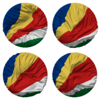 seychelles bandeira dentro volta forma isolado com quatro diferente acenando estilo, colisão textura, 3d Renderização png