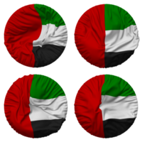 Verenigde Arabisch emiraten vlag in ronde vorm geïsoleerd met vier verschillend golvend stijl, buil textuur, 3d renderen png