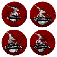 lahore qalandars, lq flagga i runda form isolerat med fyra annorlunda vinka stil, stöta textur, 3d tolkning png