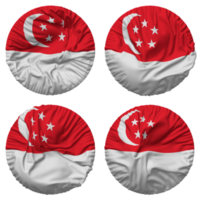 singapore flagga i runda form isolerat med fyra annorlunda vinka stil, stöta textur, 3d tolkning png