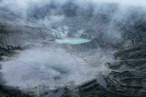 View of the beautiful white crater of Mount Tangkuban Parahu from above photo