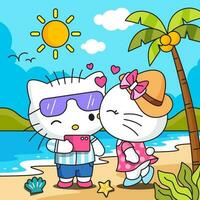 Cute Cat Couple on the Beach vector