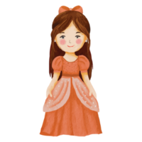 Little princess in a Orange Dress Clip art Element Transparent Background png