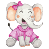 Cute elephant with a flower cartoon hand drawn Clip art Element Transparent Background png