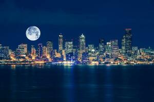 Seattle and the Moon Skyline photo