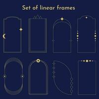 Modern Minimalist Aesthetic linear frames with arcs, stars and moon. Aesthetic boho elements and arch line frame with sparkles. Vector illustration.