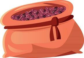 Coffee beans and sack or bag for coffee. Vector in cartoon style. Design element for menu, packaging for shop, cafe