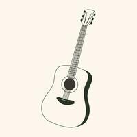 Black and white Retro Acoustic guitar isolated on white background. Vector illustration