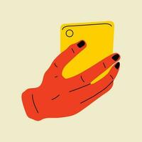 Hand holding smartphone. Vector illustration in flat style