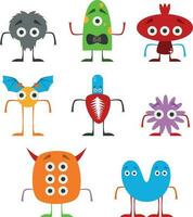 Set of funny monsters vector illustration in white background. Isolated.