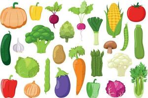 Vegetables Collection. Set of 26 different vegetables in cartoon style Vector illustration